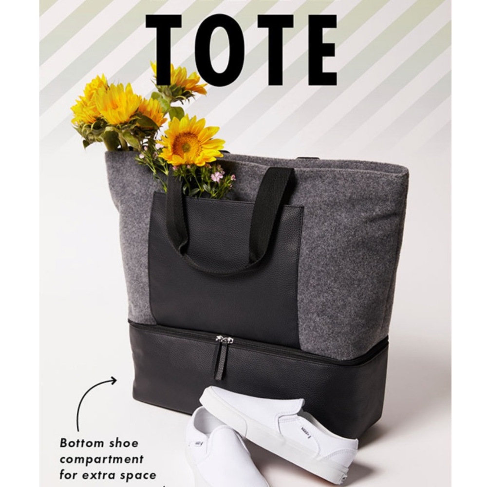 🆕 Grey Felt Shoulder Tote + Shoe Compartment